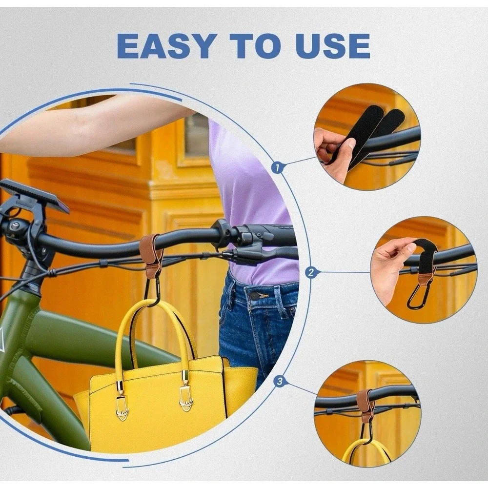 Stroller Hooks Leather Heavy Duty Carabiner Hook Straps with Stylish Clips Brown